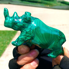 199G Natural glossy Malachite Crystal  Handcarved rhino mineral sample picture