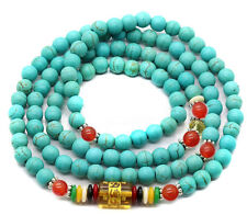6mm Tibetan Buddhist 108 Turquoise Red Agate Prayer Beads Lama Necklace Bracelet picture