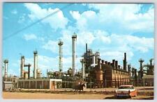 CHEYENNE WYOMING FRONTIER OIL REFINERY OLD CLASSIC CAR MAN ON HORSE POSTCARD picture
