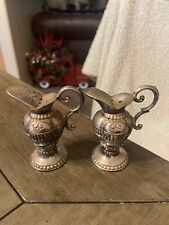 Vintage Salt And Pepper Shakers Baroque Style Metal Pedestal Pitcher Shabby Chic picture