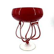 VTG Krosno Handblown Glass Art Red Jellyfish Octopus Pedestal Bowl Vase 10.5