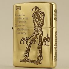 Zippo lighter 204B Brass/ Marlboro Western Cowboy 2 Sides Carve Free 3 Gifts picture