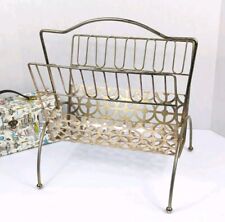 Vintage Mid Century Metal Gold Tone Magazine Newspaper Rack Stand  picture