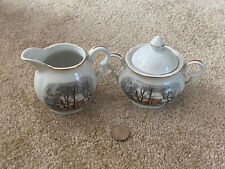 Avon porcelain sugar and creamer with homestead scene - exclusively for reps picture