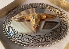 Vintage Metal Belt Buckle, Longhorn, Bull, Rodeo, Cowboy, Nice Western picture