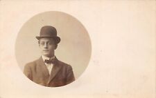 RPPC Studio Photo Dapper Young Gent with Bowler Hat Bow Tie c1910 Postcard 7985 picture