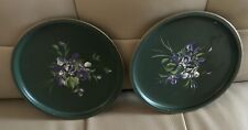 Vtg Nashco New York Hand Painted 8 Inch Green Floral Trays With Flowers-lot Of 2 picture