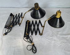Pair Vintage Mid Century Modern Accordion Scissor Wall Lamp Light Black Enamel picture