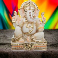Ganesha Murti Statue 12 Inches Gold Leaf Work Ganpati Figurine Marble Ganapati I picture