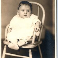 c1910s Newark OH Cute Baby RPPC Little Boy or Girl Real Photo Chair Mueller A173 picture