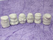 Vintage White Ceramic Animal Thimbles Frog Turtle Owl Bear Chick Pig Lot Of 6 picture