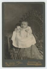 Antique Circa 1880s Cabinet Card Adorable Baby in Long White Dress Reading PA picture