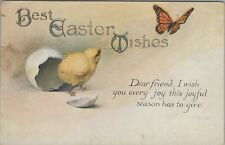 Easter Wishes Chick Hatched Egg Monarch Butterfly postcard G206 picture
