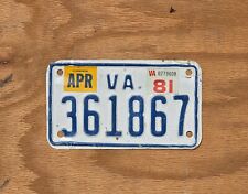 Vintage 1981 Virginia Motorcycle License Plate - #361867 picture