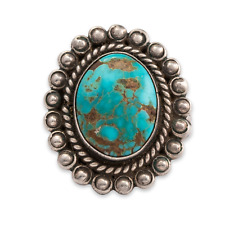 NATIVE AMERICAN STERLING SILVER BLUE GREEN TURQUOISE ROPE STAMP RING 6.75 picture