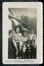 Vintage Photo CHILDREN DRESSED IN COWBOY HATS BOOTS HOLSTERS TOY GUNS c1940's picture