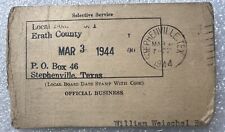 Vintage Selective Service Card WWII 1944 Stephenville TX War Erath County picture