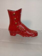 Vtg Victorian Red Boot Vase Cast Iron 1974  picture