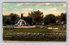 Albany NY- New York, King's Fountain And Flower Beds, Vintage c1911 Postcard picture