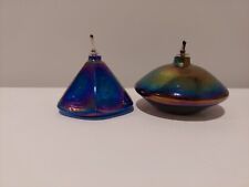 Vintage Studio Art Glass Iridescent Oil Lamp, Rainbow Look Very Beautiful picture