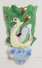 Vintage Swan Cattails Porcelain Wall Pocket Planter Mid Century Japan Made picture