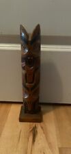 Vintage Signed By Raven Alaska Hand Carved Wood Totem Pole 12” picture