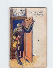 Postcard I was just in time with Man Clock Comic Art Print picture