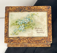 Antique Belgium Flemish Wooden Pyrography Art Box Wishing You Every Happiness picture