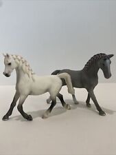 Schleich Lot Of 2 Arabian White And Grey Trakehner Mare Horses w/ Braids picture