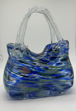 Vtg Murano Style Handblown Glass  Handbag Blues/Greens/Blacks/Golds picture