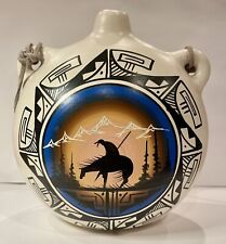 NAVAJO Native American Pottery Canteen Signed Vintage Sunset 7.5” Tall Gorgeous picture