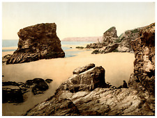 Carnwall. Bedruthan Steps I. Vintage Photochrome by P.Z, Photochrome Zurich Photo picture