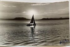 RPPC 1959 Sailboat at Sunset on Balaton Lake, Hungary Real Photo Postcard picture