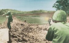 World War II Okinawa Marine With Grenade War Scene Vintage Chrome Post Card picture