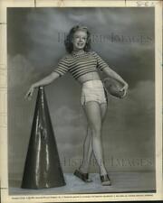 1951 Press Photo Actress Sally Forrest promotes the 1951 football season picture