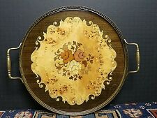 Fabulous Vintage Mahogany Fruitwood Inlay Brass Pierced Serving Tray Italy WOW picture