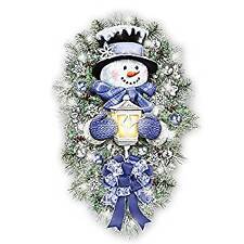 Thomas Kinkade A Warm Winter Welcome Holiday Snowman Wreath Lights Up picture