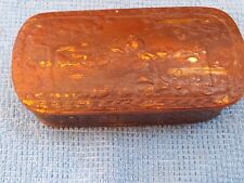 ANTIQUE CARVED BIRCH BARK SNUFF BOX SCENE ON HINGED LID SWEDEN picture