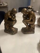 1928 Vtg Brass The Thinker Bookends picture