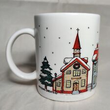 Vintage Christmas Village Mug Winter Holidays Snow Ceramic Coffee Cup Sanyei picture