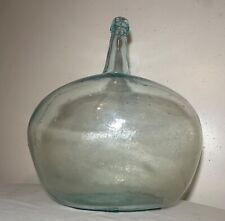 HUGE rare antique 1800's hand mold blown aqua glass demijohn carboy wine bottle picture