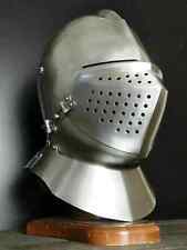 Medieval Renaissance Closed Knight Helmet - Polished Steel Mid Century Replica picture