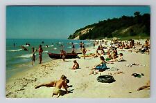 Frankfort MI-Michigan, Looking North On Sandy Beach, Antique Vintage Postcard picture