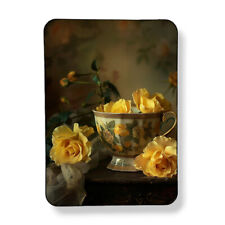 Antique Tea Cup & Yellow Roses Art Print Magnet Sublimated 3