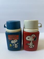 1958/1965 Snoopy & Woodstock Blue Thermos And 1958 Snoopy Red Thermos picture