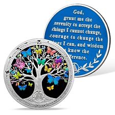 Vintage 2 Year Sobriety Coin Recovery Tree of Life AA Coins Colorful Butterfly picture