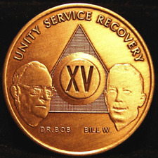 Alcoholics Anonymous AA 15 Year Bronze Medallion Token Coin Chip Sobriety Sober picture