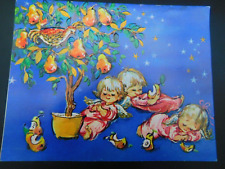 Vintage Christmas Card Sweet Angels Asleep Under Partridge Pear Tree C274 picture