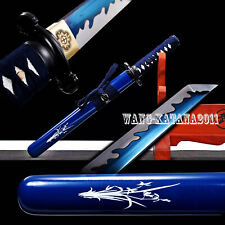 20''All Blue Tanto Clay Tempered T10 Mini Katana Japanese Samurai Short Sword picture