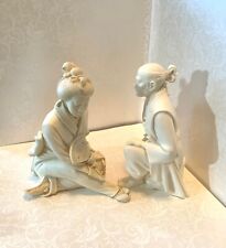 Vintage Alabaster Resin Kneeling Geisha Samurai Pair Made by Giannelli Italy picture
